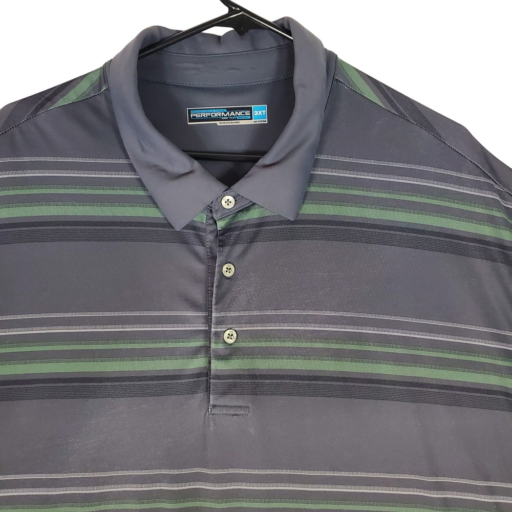 Roundtree & Yorke Performance Polo Shirt Mens 3XT Gray Green Striped Golf Tee